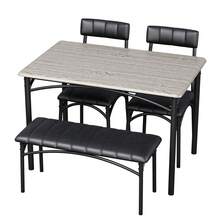 Space-Saving 4-Piece Dining Table Set For 4   Industrial Rustic Brown & Black – Wooden Table With Upholstered Chairs & Bench - Grey - View 1