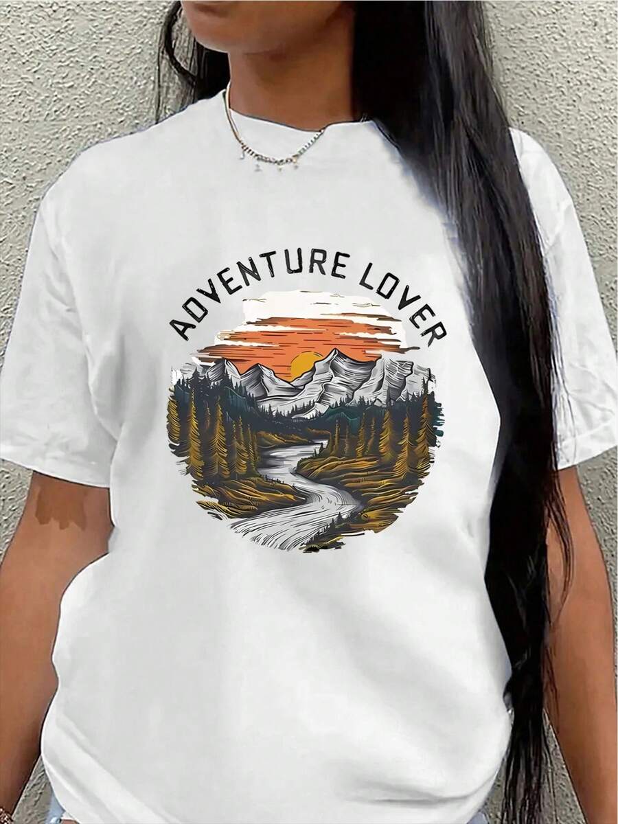 Lightweight And Durable Short-Sleeved T-Shirt With A Mountain-Inspired Design, Suitable For Outdoor Enthusiasts Who Enjoy Hiking, Camping, And Leisure Activities In Natural Environments. Women's Casual Blouse - 白色 - 查看 1
