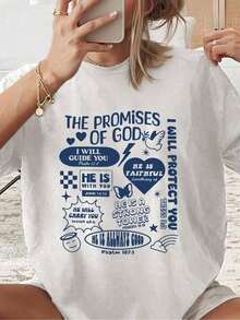 Women's Summer Tops In A Y2K Style, Cute And Fun. Faith-Based. Christian Shirt. Bible T-Shirt. Catholic-Themed, Cartoon Letter Pattern Printed Women's T-Shirts Suitable For Various Occasions, Such As Gifts For Festivals, Birthdays, Music Festivals, Mother's Day, Easter, Graduation, Casual Season. Versatile And Comfortable, For Beach Vacations, Simple And Fashionable, Suitable For Women And Girls For Everyday Wear. 100% Pure Cotton, Women's T-Shirt - 白色 - 查看 7