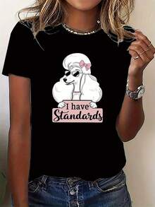 1 Piece Of Women's Short Sleeve T-Shirt, With White Doberman Graphic Print, Casual Sporty Style, Round Neck, 180g, 100% Cotton. - 黑色 - 查看 12