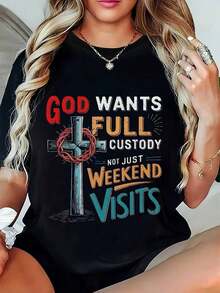 Round-Neck T-Shirt, Short-Sleeved Round-Neck And Casual Wear, Four Seasons Appropriate Shirt, Daily Health Goals, T-Shirtblouses For Women - 黑色 - 查看 7