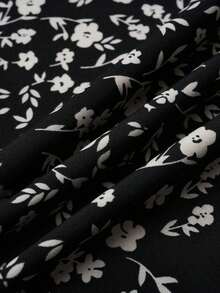 Vestido maxi de mujer para vacaciones con abertura en la cintura, con estampado floral y cinturón - Blanco y Negro - Ver 8