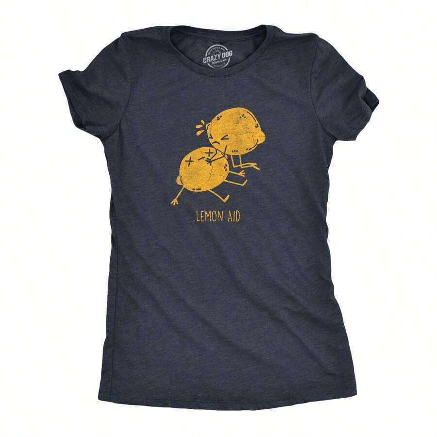 Women's Lemonade Print T-Shirt, Funny First Aid And CPR Joke T-Shirt For Ladies, Funny Women's T-Shirts, Cute Vintage Fashion Casual T-Shirt For Ladies, Gift - 黑色 - 查看 1