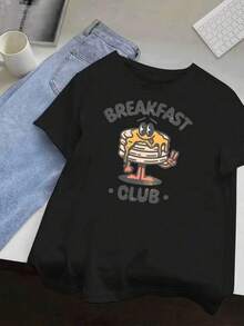 Camisetas Para Mujer AlgodónCamiseta divertida desayuno color negro estampado original casual diario estilo único moda juvenil talla S a XXL categoría ropa mundial 2026 - Negro - Ver 6