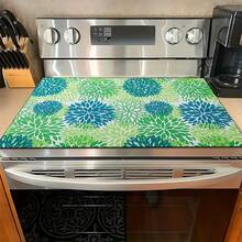 1pc Fresh Blue & Green Chrysanthemum Pattern Absorbent Dish Drying Mat, Espresso Machine Countertop Absorbent Mat, Sink Drain Mat, Soft Faucet Absorbent Mat, Sink Cup Mat, Home & Kitchen, Bathroom Accessories - Multicolor - View 2