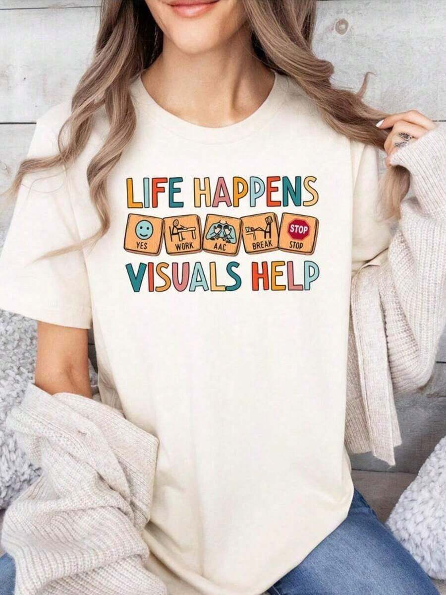 1 Sped T-Shirt, Images That Help Special Education, Gift For Special Education Teachers, Neurodiversity T-Shirt, Occupational Therapist T-Shirt, AAC T-Shirt, RBT T-Shirt, Casual And Stylish T-Shirts For School Counselors, 100% Cotton Workout Clothes, Breathable And Comfortable, 180g 100% Cotton. - 白色 - 查看 1