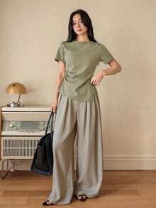 Camiseta de mujer con cuello polo de ajuste ceñido, estilo casual y holgado, ideal para primavera y verano, y para el Día de San Valentín - Verde - Ver 5