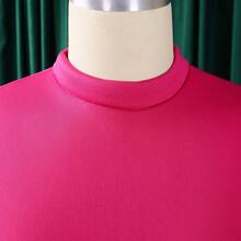 Women's Summer Dress, New Model, Double Ruffle Sleeve, Solid Color, Wide Full Skirt - 玫紅色 - 查看 5