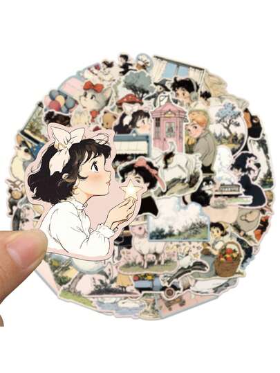 50 miếng dán hình hoạt hình để trang trí nhật ký, sổ lưu niệm, ốp điện thoại, sổ tay, bình nước.