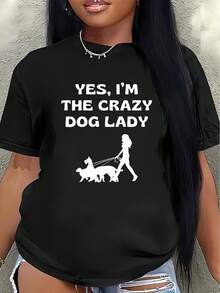 Lightweight And Durable Short-Sleeved T-Shirt Designed For Dog Lovers, With A Fun Design That Proudly Declares: "Yes, I'm A Crazy Dog Lover." Perfect For Relaxing Outings Or Lounging At Home. Women's Blouses > Clothing - 黑色 - 查看 1