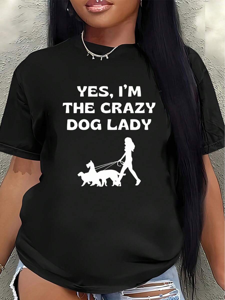 Lightweight And Durable Short-Sleeved T-Shirt Designed For Dog Lovers, With A Fun Design That Proudly Declares: "Yes, I'm A Crazy Dog Lover." Perfect For Relaxing Outings Or Lounging At Home. Women's Blouses > Clothing - 黑色 - 查看 1