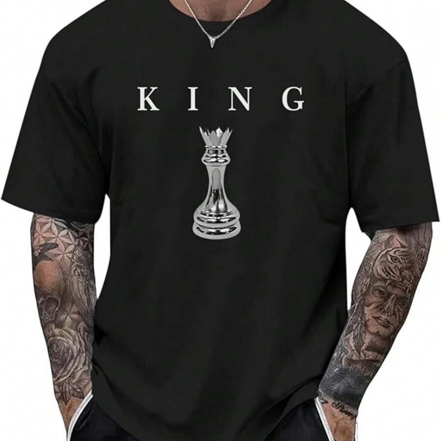 Camiseta estampada, algodón puro, cuello redondo, camisa de moda neutral, creativa, blusa casual de verano para hombres y mujeres, camiseta suave y cómoda, - Negro - Ver 1