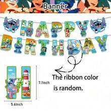 Bộ banner sinh nhật chủ đề Stitch, kèm phông nền "Chúc mừng sinh nhật", phụ kiện trang trí tiệc sinh nhật, tạo không khí sinh nhật, phù hợp cho các buổi họp mặt gia đình, quà tặng sinh nhật hoàn hảo. - Nhiều màu - Xem 4