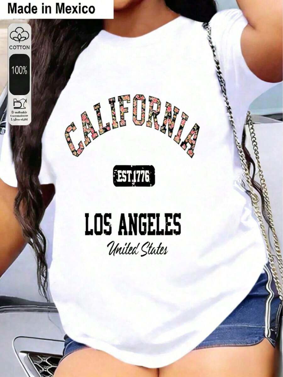 Talla grande1 Pieza Camiseta de Mujer con Estampado, Estilo Realista de Moda, Camiseta Negra con Detalle de Lazo Rosa en la Espalda, 1 PC Camiseta de Cuello Redondo para Mujeres, 100% Algodón Puro, Fresca y Cómoda para la Vida Casual, Deporte, Gimnasio, Viaje, Regalo, Vacaciones de Verano, Día de la Independencia de México-Vintage Street Style Unisexoose Cotton Short Sleeve Crew Neck T-Shirt - Blanco 1 - Ver 1