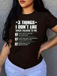 Conjuntos de verano para mujer 3 cosas que no me gustan cuando me hablan 1 camiseta de talla grande para mujer, divertida, con estampado gráfico, de manga corta, novedosa, 100% poliéster, informal, con cuello redondo, 220g, tops de verano - Negro - Ver 1