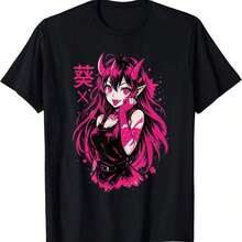 1 Piece Short Sleeve T-Shirt With Pastel Anime Cat Girl Print, Round Neck, Casual Style, Plus Size, Business Casual Wear, Cute Character Design, Y2K Inspired, Regular Fit, Suitable For All Seasons, Tumble Dry, 180g, 100% Cotton. | Exquisite Design | Loose And Comfortable | Easy To Match | - 4 - 查看 7