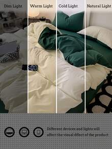 New Solid Color Patchwork Nordic Style Simple Polyester Duvet Cover 3 Pieces Set - Dark Green - View 9