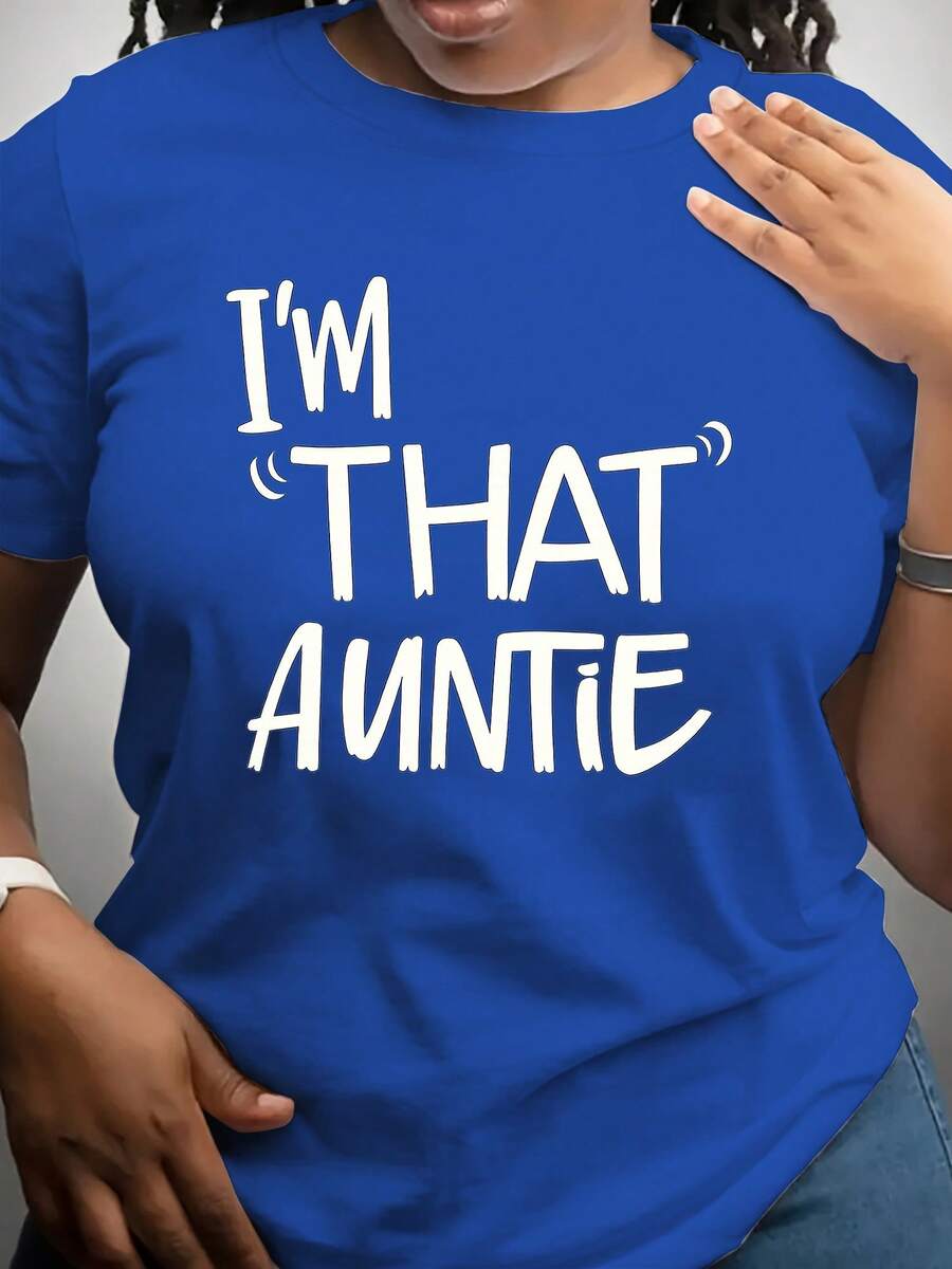 Fashionable Women's T-Shirt, Versatile T-Shirt With 'I'm That Funny Aunt' Print, Classic Summer T-Shirt For Women With Soft Crew Neck - 藍色 - 查看 1