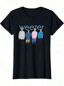 Camiseta de Cuello Redondo con Foto de la Banda Weezer Blue Album, Negra, Talla Grande, Estampado Casual Diario para Mujer, Ropa de Algodón para Mujer, 100% Algodón - Negro - Ver 2