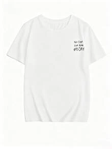 Modern, Loose And Stylish Women's T-Shirt With The Phrase "No Time For Your" Handwritten, Breathable And Comfortable, Short Sleeve, Made Of Soft Cotton And Round Neck, Ideal For Casual Outings And Bold Fashion Looks. - 白色 2 - 查看 3