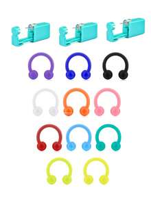 7pcs Stainless Steel Piercing Kit, Includes 12G/14G/18G Needles, Suitable For Navel, Lip, Nose, Eyebrow, Ear Piercing, With Nose Stud, Navel Ring, Lip Ring And Nose Septum Ring - Multicolor - View 10