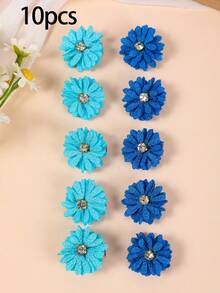 10pcs Blue Daisy Rhinestone Flower Small Hair Clips, Minimalist Side Bangs Clips, Suitable For Daily Use, Sweet Girl Gift,Hair Slide,Claw Clips - Multicolor - View 8
