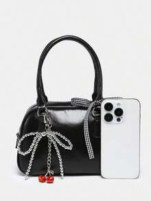 ROMWE Women's Cute Dark Style Bow Cross Chain Decor Mini Handbag , Bow , Kawaii - 黑色 - 查看 5