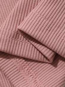 Top de camiseta ajustada de cuello cuadrado acanalado para mujer, verano - Rosa - Ver 5