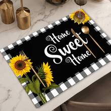 1pc Plaid & Sunflower Linen Placemat, Breakfast Mat, Coffee Coaster, Bowl Pad, Kitchen Accessory, Easy To Clean Dining Mat, Suitable For Home, Restaurant, Dining Decor, Holiday Gift, Gift For Friends, Multi-Piece Set - Multicolor - View 5