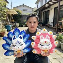 30,000pcs Large Nine-Tailed Fox Micro Building Blocks, Couple Pink & Blue Cute Decor, High Difficulty Assembly Toy Gift, Adorable Nine-Tailed Fox Linked Bricks, 3D Stereo Model, Adult Stress Relief Desktop Decoration - Multicolor - View 11