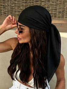 1pc Solid Color Silk Scarf For Women, Soft Lightweight Square Headscarf, Multi-Use Neck Scarf, Hair Bandana, Beach Shawl, Turban Wrap, Handbag Accessory, Available In Black, White, Red, Green, Brown, Pink - Multicolor - View 3