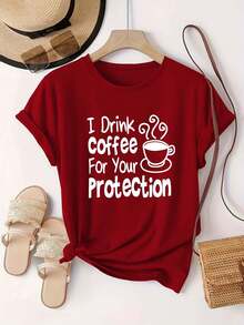Plus Size Women's Casual And Fashionable Printed T-Shirt, Sizes 0-8XL,  Base Layer For Everyday Wear, Stylish, Suitable For All Seasons, Comfortable Fit, Short Sleeve And Crew Neck T-Shirt, Various Colors Available, Fun T-Shirt For Women, Great Gift - [紅色的] - 查看 1