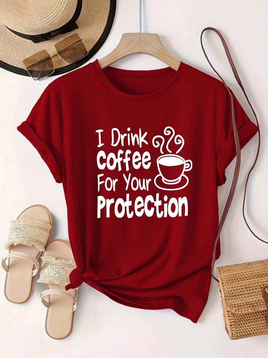Plus Size Women's Casual And Fashionable Printed T-Shirt, Sizes 0-8XL,  Base Layer For Everyday Wear, Stylish, Suitable For All Seasons, Comfortable Fit, Short Sleeve And Crew Neck T-Shirt, Various Colors Available, Fun T-Shirt For Women, Great Gift - [紅色的] - 查看 1