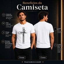 Camiseta Gospel Masculina Cruz Fe 100% Algodão - Branco - Visão 2