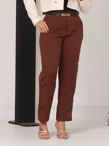 Women's High-Waisted Tailored Trousers With Belt | Elegant Formal Trousers With Pocket And Side Zipper - 1marroM - 查看 3