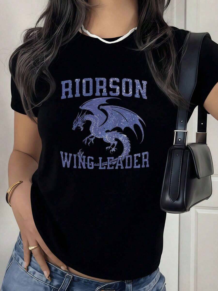 100% Cotton. Winged Dragon Print Symbolizing Power, Leadership, And Courage, Accompanied By Inspiring Text In Contrast. Women's T-Shirt, 100% High-Quality Cotton, Comfortable Fit, Ideal For Everyday Wear. Women's Simple Solid Color T-Shirt, Loose And Slim Fit Casual Short Sleeve - 黑色 - 查看 1