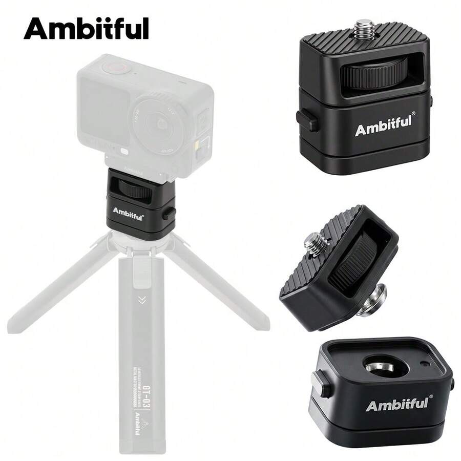 Ambitful MC1 Magnetic Quick Release Mount, Metal Quick Release Plate, 1/4" Tripod Adapter Base, Compatible With Action Cameras, Osmo Pocket 4/3, Universal Camera Conversion Accessory - View 1