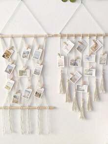 1pc Macrame Boho Tassel Photo Frame Wall Hanging Clip Room Decor, Bohemain Floating Picture Frames Display, Notes Hair Manager Organization And Storage, Collage, Bedroom Decor, Used For Home Dormitory Living Room House Decoration Clips, Wedding Party Birthday Back To School Supplies Thanksgiving Christmas Holiday Essentials Gift Home Decor - Multicolor - View 8