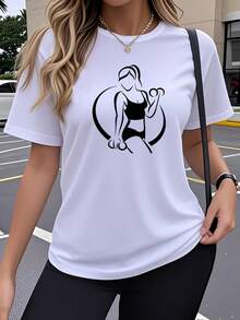 Ropa de Verano para Mujer 2026, Camiseta de Manga Corta, Estilo Y2K, Cuello Redondo, Moda Sencilla, Ropa Deportiva Casual para Entrenamiento, Camiseta de Manga Corta, Diseño Artístico y Moderno con Estampado de Figuras Deportivas. 6G12 - Blanco - Ver 6