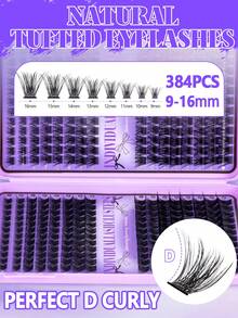 MEM Kit de 384 piezas de pestañas postizas en racimo D Curl esponjosas para principiantes, herramientas completas y tutorial, pestañas 3D naturales reutilizables para maquillaje diario, bodas y fiestas - Negro - Ver 5