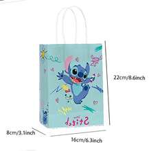 Set Of Five Cute Stitch Cartoon Pattern Gift Bags, Fresh Blue Color, Soft And Cute Design, Lively And Cute Pattern, Thick Texture, Suitable For Birthdays, Parties, Souvenirs And Other Scenes. Whether It Is For Gift Giving Or For Personal Use, It Is Very Atmospheric. - Multicolor - View 5