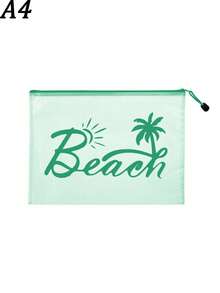 防水時尚海灘包，印有「Beach」字樣、棕櫚樹與太陽圖案。大容量透明化妝包配尼龍拉鍊，輕巧便攜，可存放防曬霜、零食、比基尼和海灘必需品。適合春夏收納，耐用，完美適用於游泳、海灘、潛水和夏季度假、返校。生日、節日、派對、婚禮（伴娘）的理想禮物與紀念品 - 彩色 - 查看 11