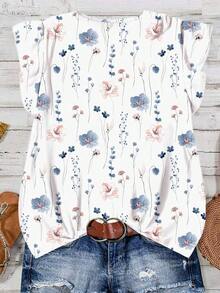 Camisa casual de mujer con estampado floral acuarela, estilo minimalista adecuado para el verano - Multicolor 4 - Ver 2