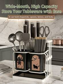 A Kitchen Cutlery And Utensil Organizer Featuring A Punch-Free, Integrated Design With Built-In Drainage And Dual Compartments For Chopsticks And Spoons. This Multifunctional Drying Rack Is Specifically Designed To Store Knives, Forks, Spoons, And Various Small Kitchen Tools. A Space-Saving, Non-Slip, And Stable Countertop Organizer That Is Easy To Clean-Making It A Practical Accessory For Organizing And Tidying Up Your Home Kitchen Countertops. - Multicolor - View 8