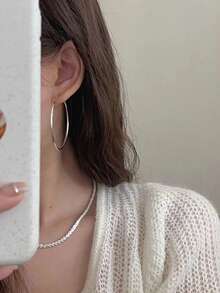 1 par de pendientes simples de plata pura S925 - Pendientes redondos hipoalergénicos para que las mujeres los usen a diario - 40 cm - Ver 5