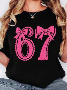 ClassicCamiseta básica de manga corta para mujer con estampados casuales de moda, como tablero de ajedrez, cara sonriente de dibujos animados, gráfico de monopatín y lema divertidoSummer Tee - Negro 6 - Ver 7