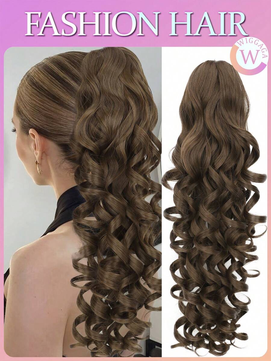 WIGGAGA 22 Inch Black/Brown/Gold Long Wavy Synthetic Hair Ponytail Extensions, Heat Resistant Fiber, Suitable For Daily Use - Rust Brown - View 1