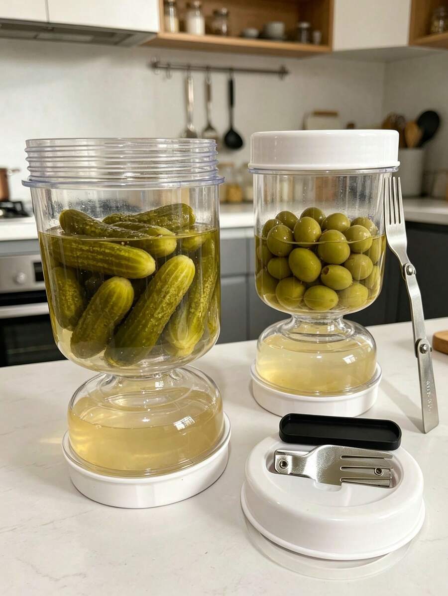 1pc Pickle Jar, Fermentation Container With Strainer And Flip Lid - Leak-Proof Seal For Pickling Cucumbers, Olives, Onions, Carrots - Reusable Kitchen Storage And Meal Prep, Food Container, Stylish Kitchenware - View 1