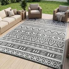 Sour Lemon Large Outdoor Rug Waterproof, Anti-Slip Plastic Straw Garden Rug, Outdoor Mat Carpet Boho Style, UV Resistant For Camping, Deck, Beach, Picnic, Backyard, Poolside, 240x300cm - 波希米亞 - 查看 12