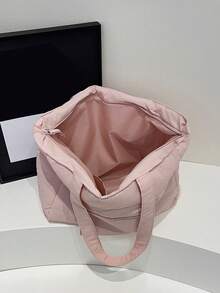 Simple Solid Color New Popular Quilted Tote Bag In Spring And Summer, Lightweight, Practical And Large Capacity With Body Patch Pockets, Shoulder Bag, Zipper Switch, Double Shoulder Straps, High-Value Armpit Bag, Suitable For Commuting To Work, School, Class, Shopping And Storage - Pink - View 11